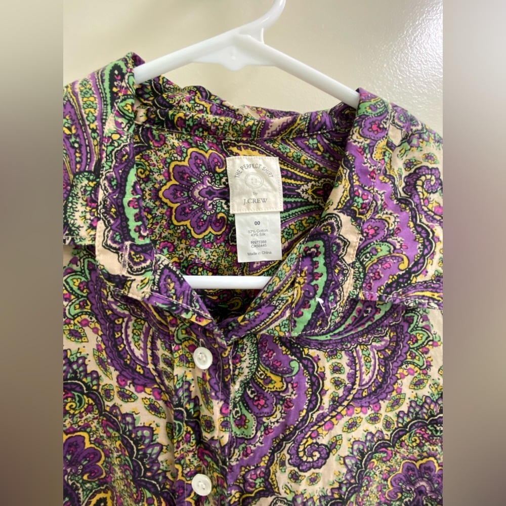 JCrew Perfect shirt cotton silk purple paisley 00